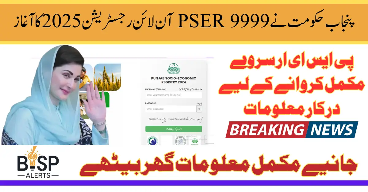 PSER 9999 Online Registration Through Portal 2025 For Punjab Program Relief